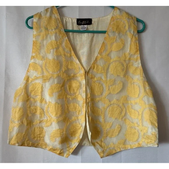 Vtg Mary McFadden Vest Womens Medium Jacquard Linen/Rayon Paisley Artsy Hippie L - Picture 2 of 9